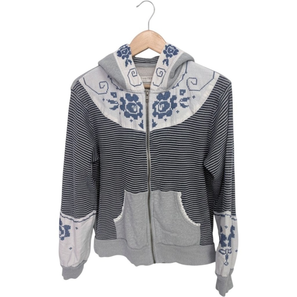 Rare We The Free People Lydia Mixed Media Zip-Up Hooded Sweater Size M